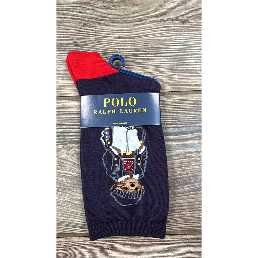 Polo Ralph Lauren Womens Size 9-11 Polo Bear Crew Socks Navy Red Winter NWT - Picture 8 of 9